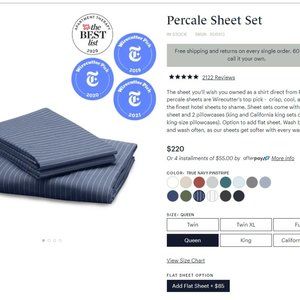 RiLEY Percale Queen Sheet Set True Navy Pinstripe